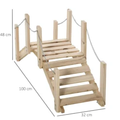 Outsunny Puente De Jardín De Madera Con Pasamanos 100x32x48 Cm Madera Natural