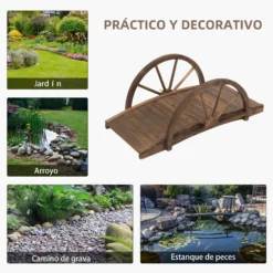 Outsunny Puente De Jardín De Madera Con Barandilla 100x50x37 Cm Carbonizado