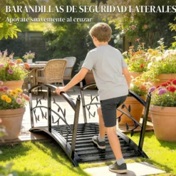 Outsunny Puente De Jardín Metálico 1,2 M Con Barandillas De Seguridad Negro