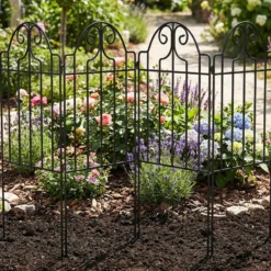 Outsunny Set De 4 Vallas De Jardín Decorativas De Metal 125x57 Cm Negro