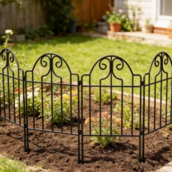 Outsunny Set De 4 Vallas De Jardín Decorativas De Metal 125x57 Cm Negro