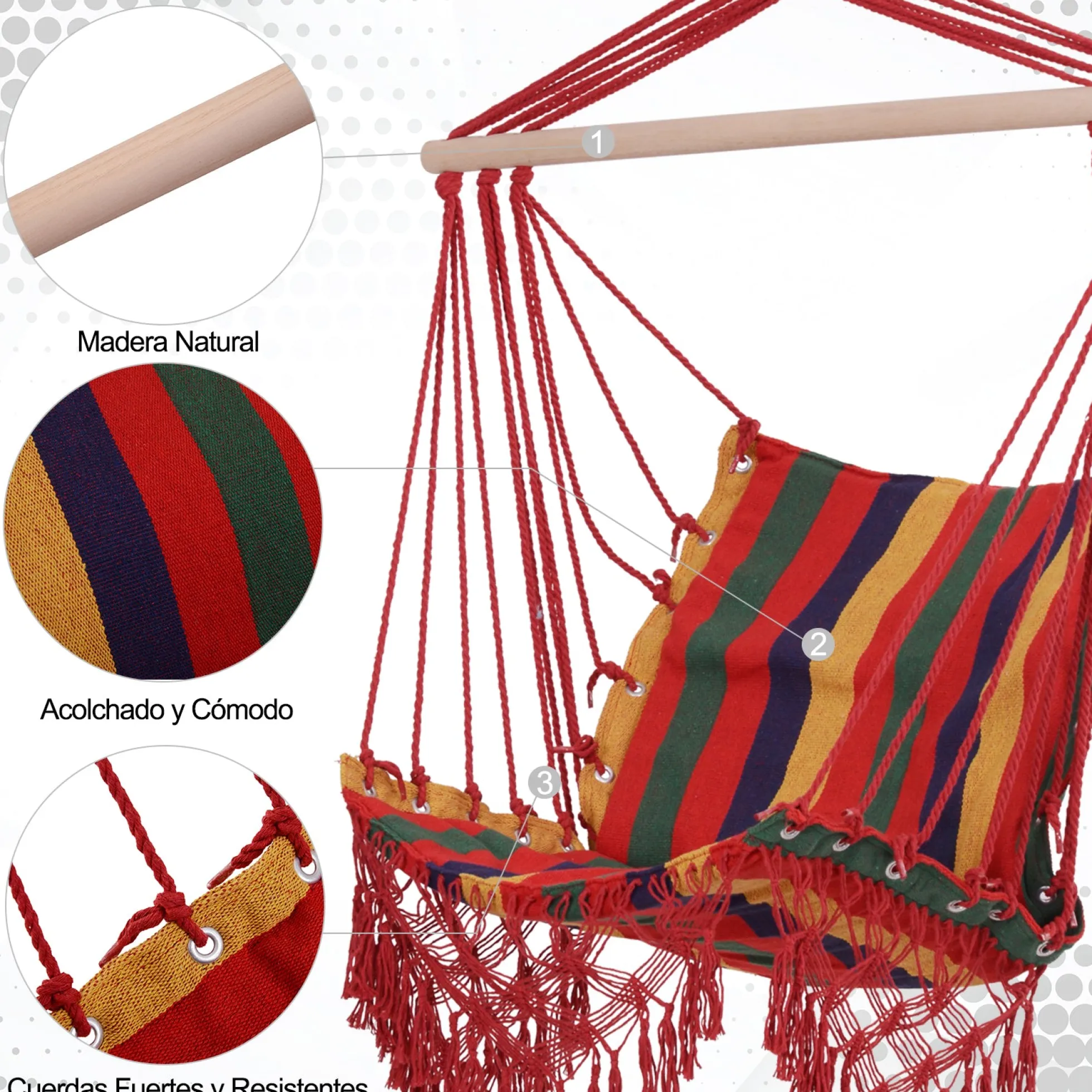 Outsunny Silla Colgante Algodón Poliéster 100 Kg Interior Exterior 100x60x100 Cm