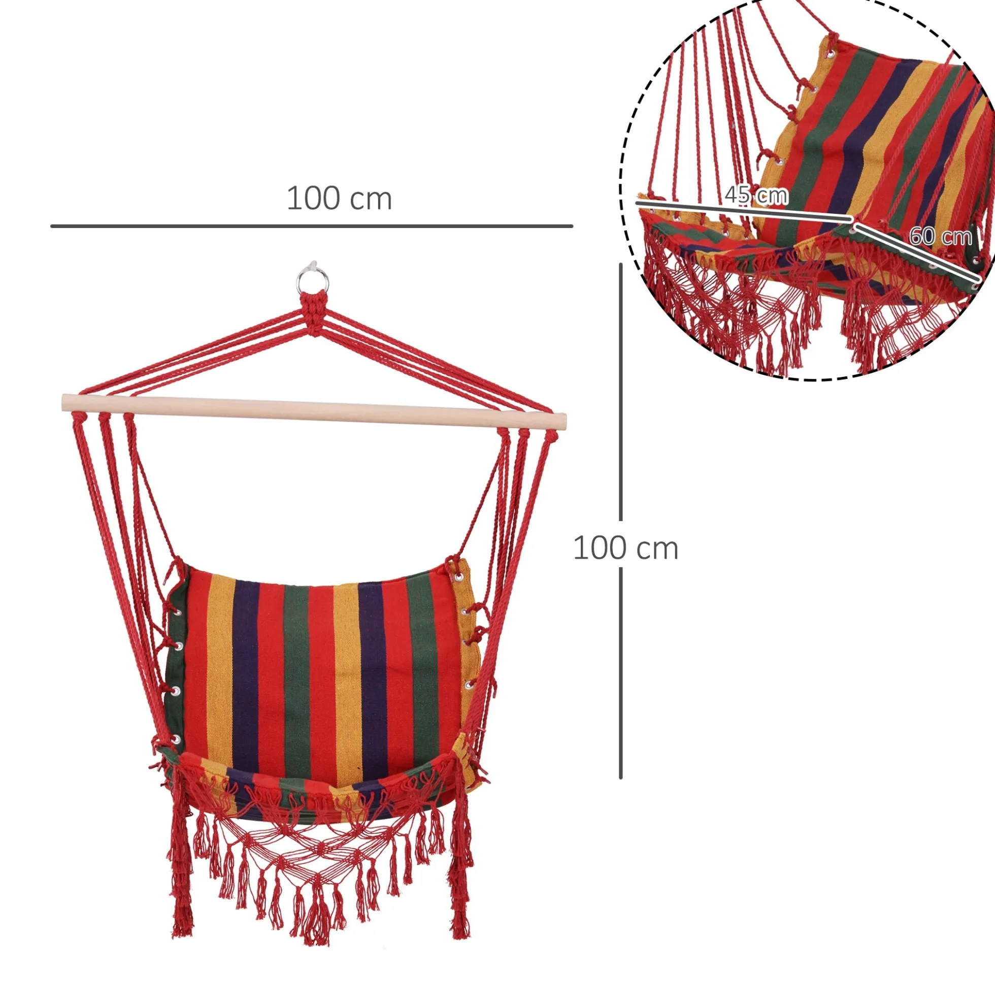 Outsunny Silla Colgante Algodón Poliéster 100 Kg Interior Exterior 100x60x100 Cm