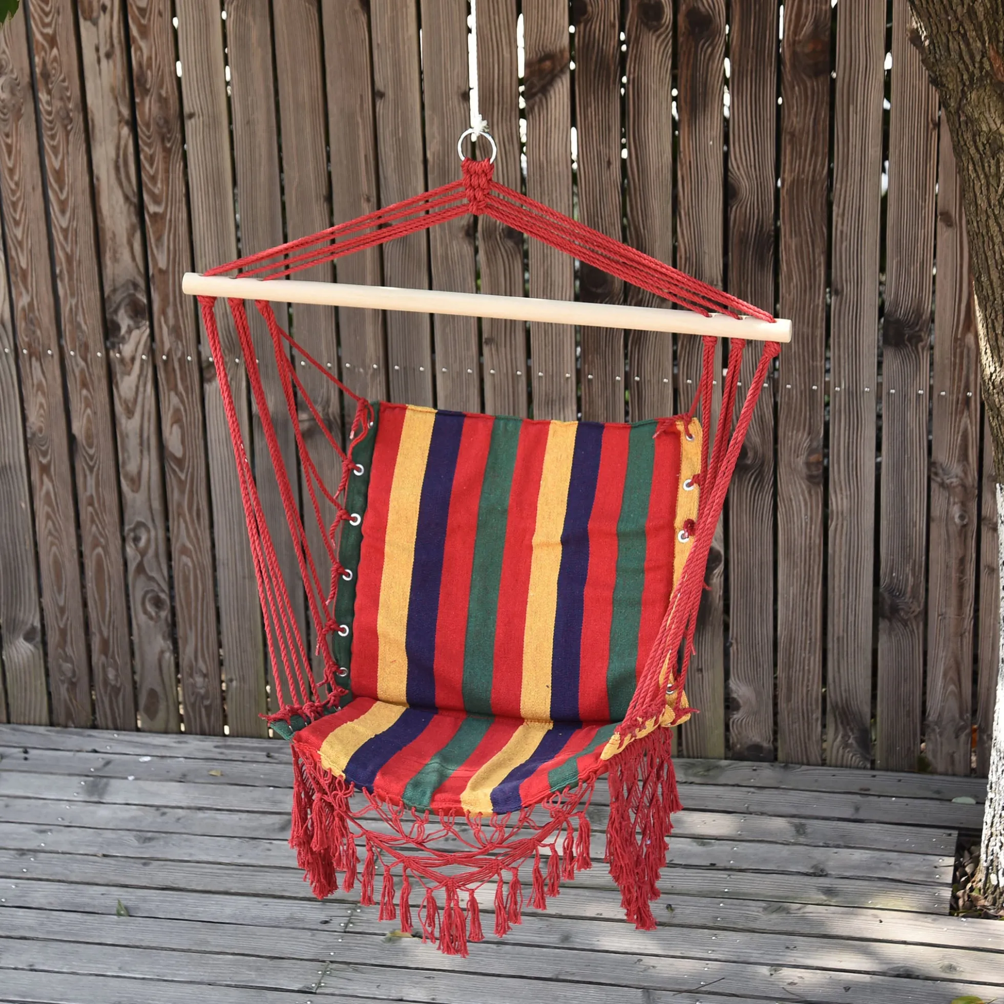 Outsunny Silla Colgante Algodón Poliéster 100 Kg Interior Exterior 100x60x100 Cm