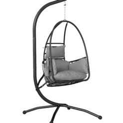 Outsunny Silla Colgante Con Soporte Cesta Plegable Reposacabezas Gris Oscuro
