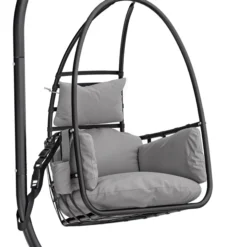 Outsunny Silla Colgante Con Soporte Cesta Plegable Reposacabezas Gris Oscuro