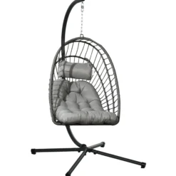 Outsunny Silla Colgante De Ratán Con Cojín Reposacabezas Gris Oscuro