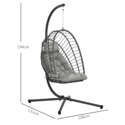 Outsunny Silla Colgante De Ratán Con Cojín Reposacabezas Gris Oscuro