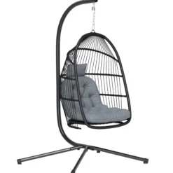 Outsunny Silla Colgante Huevo Con Soporte Cesta Plegable Cojín Gris Oscuro