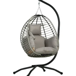 Outsunny Silla Colgante Huevo Con Soporte Cesta Plegable Cojín Gris Y Negro