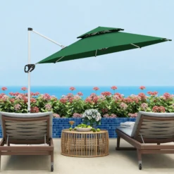 Outsunny Sombrilla De Jardín Ø292 Cm Con Manivela Inclinación Ajustable Verde