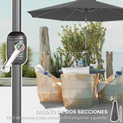 Outsunny Sombrilla De Jardín Ø295x250 Cm Con Manivela E Inclinación Gris Oscuro
