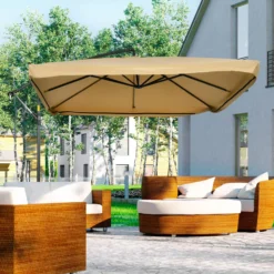 Outsunny Sombrilla De Jardín 296x296x265 Cm Inclinable Con Manivela Base Cruzada
