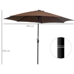 Outsunny Sombrilla De Jardín Ø295x250 Cm Con Manivela E Inclinación Café