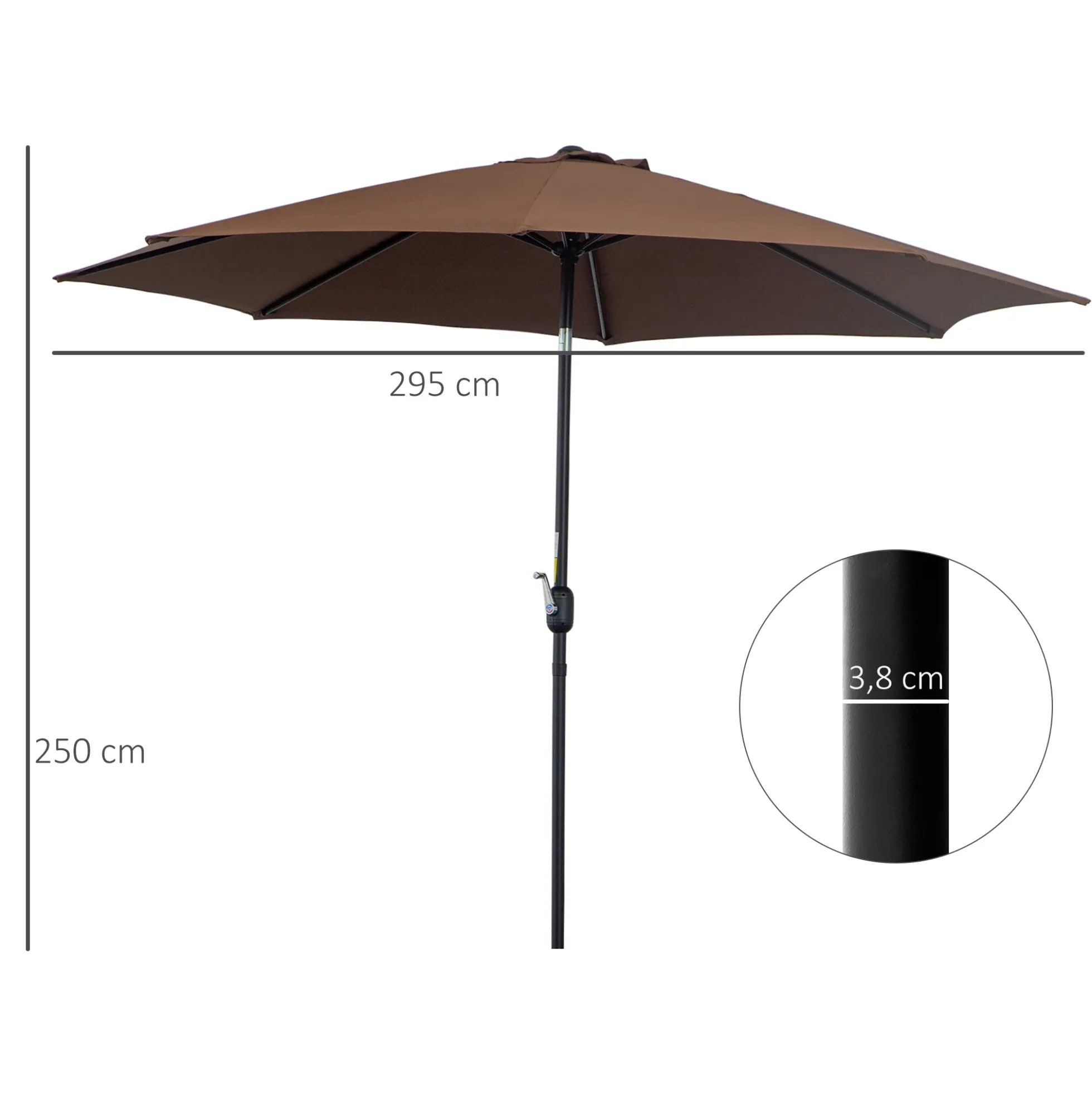 Outsunny Sombrilla De Jardín Ø295x250 Cm Con Manivela E Inclinación Café