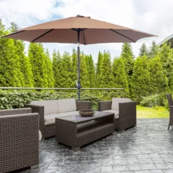 Outsunny Sombrilla De Jardín Ø295x250 Cm Con Manivela E Inclinación Café