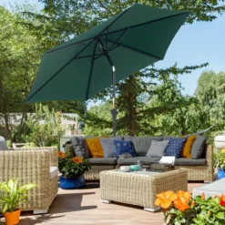 Outsunny Sombrilla De Jardín Ø260x235cm Reclinable Con Manivela 6 Varillas Verde