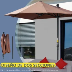 Outsunny Sombrilla De Pared Jardín 200x190x240cm Con Manivela Para Terraza Café