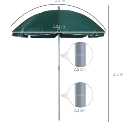 Outsunny Sombrilla De Playa Diámetro Ø202 Cm Con Techo Inclinable Poste