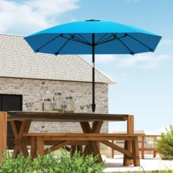 Outsunny Sombrilla De Terraza Exterior 233x233 Cm Con Ángulo Ajustable Azul