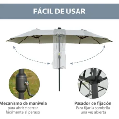 Outsunny Sombrilla Doble De Jardín Con 48 Luces Led Solar 450x265x240 Cm Gris