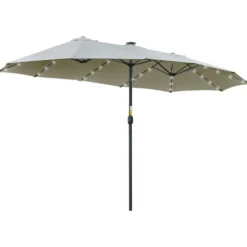 Outsunny Sombrilla Doble De Jardín Con 48 Luces Led Solar 450x265x240 Cm Gris
