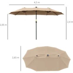 Outsunny Sombrilla Doble De Jardín Con 48 Luces Led Solar 450x265x240 Cm Caqui