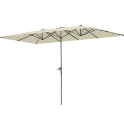 Outsunny Sombrilla Doble 4,5x2,6 M Con Manivela Impermeable Crema
