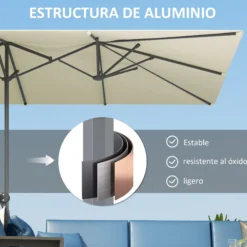 Outsunny Sombrilla Doble 4,5x2,6 M Con Manivela Impermeable Crema