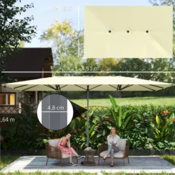 Outsunny Sombrilla Doble 4,5x2,6 M Con Manivela Impermeable Crema