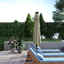 Outsunny Sombrilla Doble 4x2 M Con 36 Luces Led Manivela Upf50+ Beige