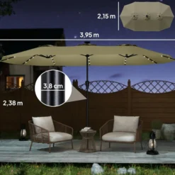Outsunny Sombrilla Doble 4x2 M Con 36 Luces Led Manivela Upf50+ Beige