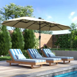 Outsunny Sombrilla Doble 4x2 M Con 36 Luces Led Manivela Upf50+ Beige
