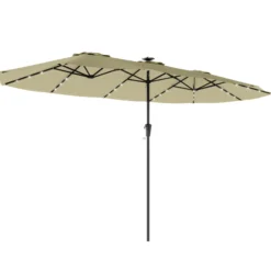 Outsunny Sombrilla Doble 4x2 M Con 36 Luces Led Manivela Upf50+ Beige