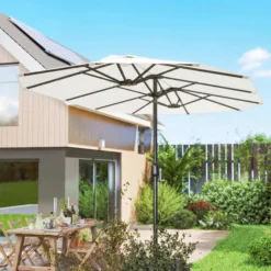 Outsunny Sombrilla Doble 4,6x2,6 M Con Protección Uv50+ Y Manivela Blanco