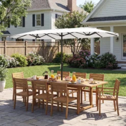 Outsunny Sombrilla Doble 4,6x2,6 M Con Protección Uv50+ Y Manivela Blanco