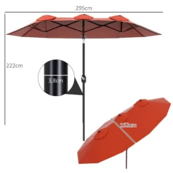Outsunny Sombrilla Doble 295x152x222 Cm Con Inclinación De 45° Manivela Rojo