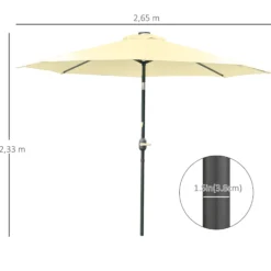 Outsunny Sombrilla Jardín Con 32 Luces Led Solares Inclinable Ø265x233 Cm Beige