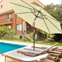 Outsunny Sombrilla Jardín Con 32 Luces Led Solares Inclinable Ø265x233 Cm Beige