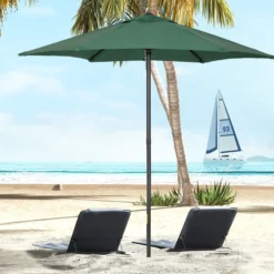Outsunny Sombrilla Jardín Ø2x2 M Parasol De Aluminio Con Poste Desmontable Verde