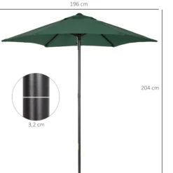 Outsunny Sombrilla Jardín Ø2x2 M Parasol De Aluminio Con Poste Desmontable Verde