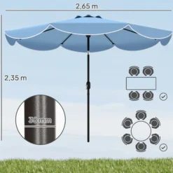 Outsunny Sombrilla Terraza Exterior Ø2,7 M Inclinación Y Volantes Azul Celeste