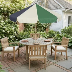 Outsunny Sombrilla Terraza Exterior Ø2,3 M Marco Efecto Madera Polea Con Cuerda