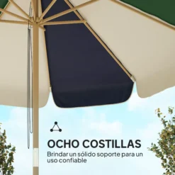 Outsunny Sombrilla Terraza Exterior Ø2,3 M Marco Efecto Madera Polea Con Cuerda