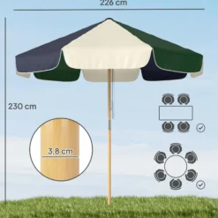 Outsunny Sombrilla Terraza Exterior Ø2,3 M Marco Efecto Madera Polea Con Cuerda
