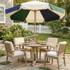 Outsunny Sombrilla Terraza Exterior Ø2,3 M Marco Efecto Madera Polea Con Cuerda