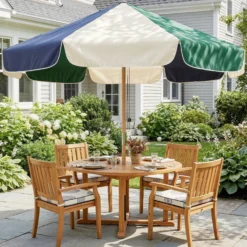 Outsunny Sombrilla Terraza Exterior Ø2,3 M Marco Efecto Madera Polea Con Cuerda