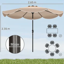 Outsunny Sombrilla Terraza Exterior Ø2,7 M Inclinación Y Volantes Caqui