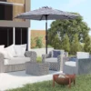 Outsunny Sombrilla Terraza Exterior Ø230 Cm Con Ángulo Ajustable Azul Y Blanco