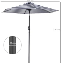 Outsunny Sombrilla Terraza Exterior Ø230 Cm Con Ángulo Ajustable Azul Y Blanco